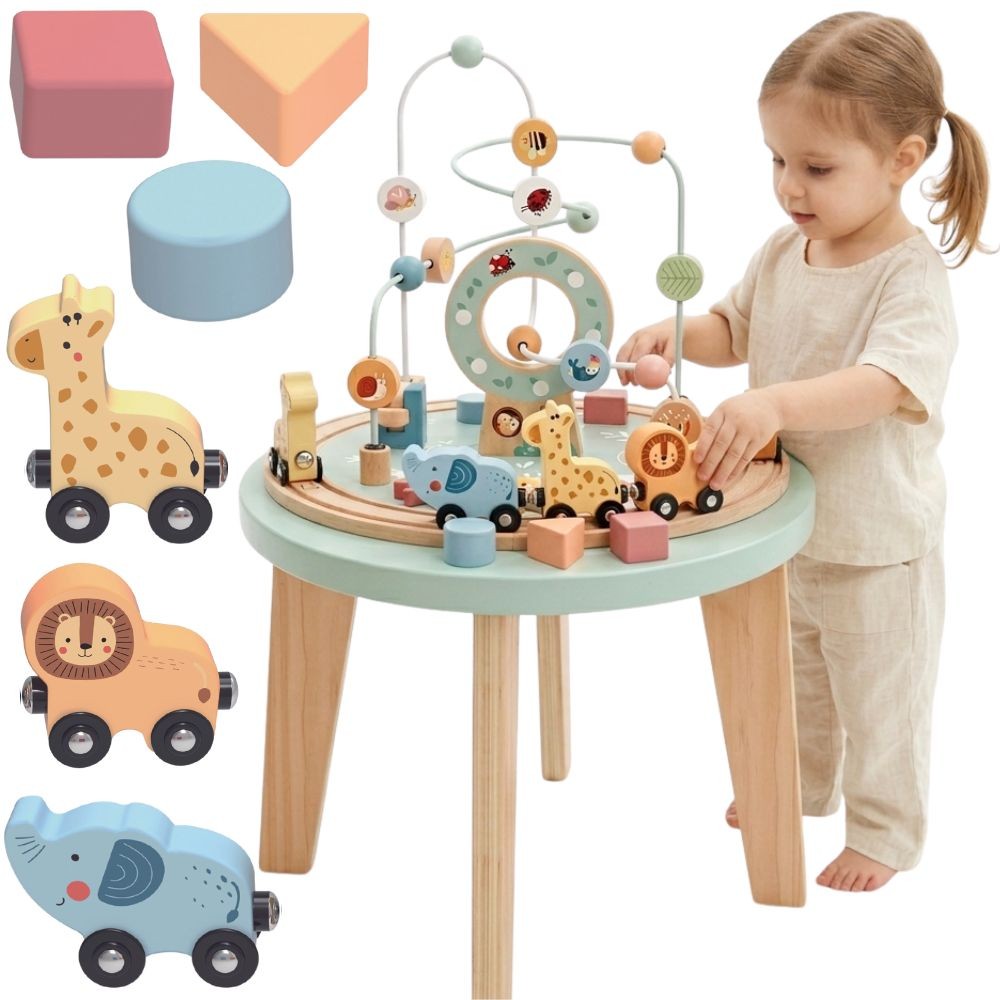 TOOKY TOY Drewniany Stół Aktywności Montessori Pętla Motoryczna