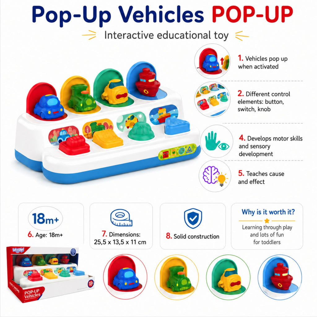 WOOPIE BABY Zabawka Edukacyjna Wyskakujące Pojazdy POP-UP