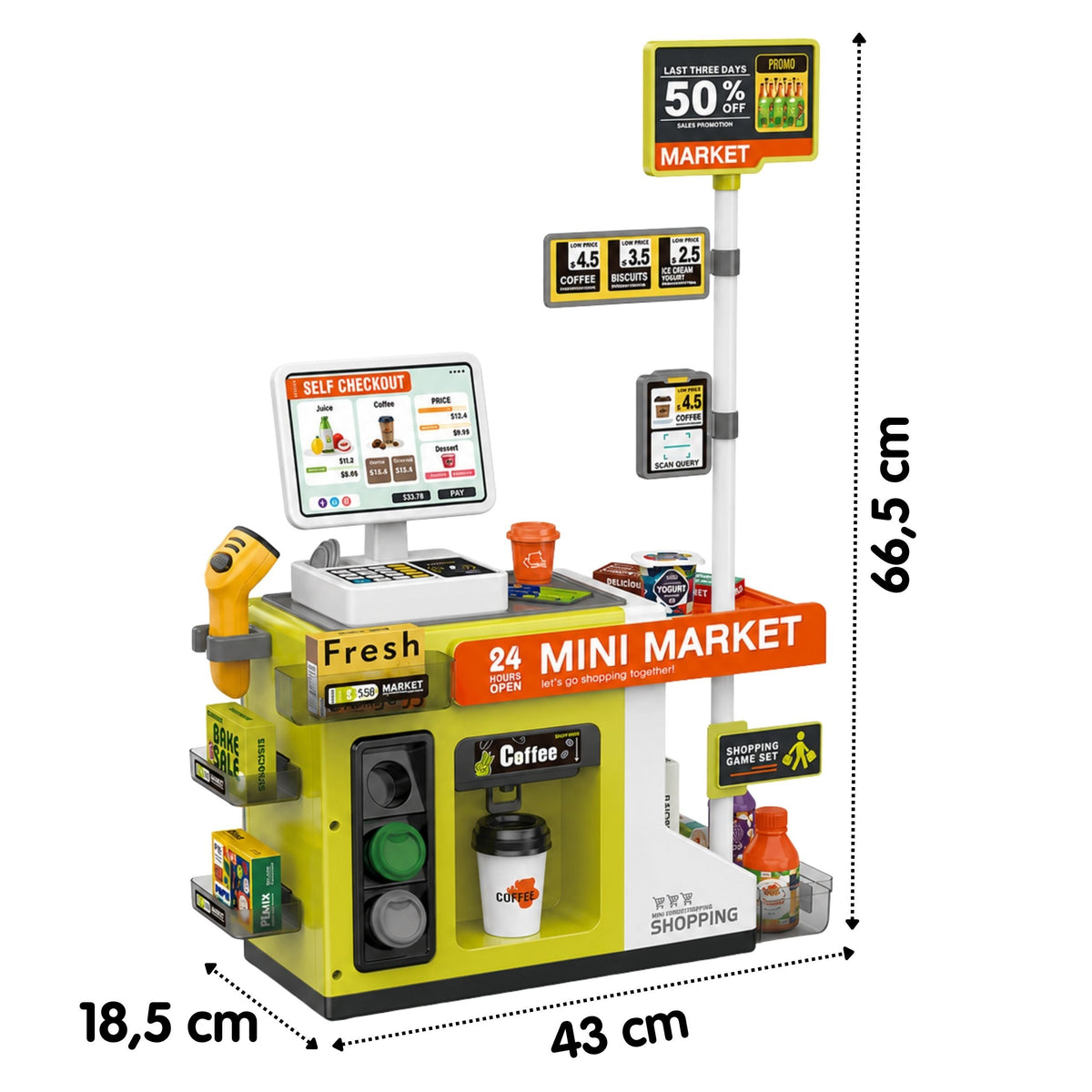 WOOPIE Kasa Sklepowa Samoobsługowa Mini Market Ekspres Akcesoria