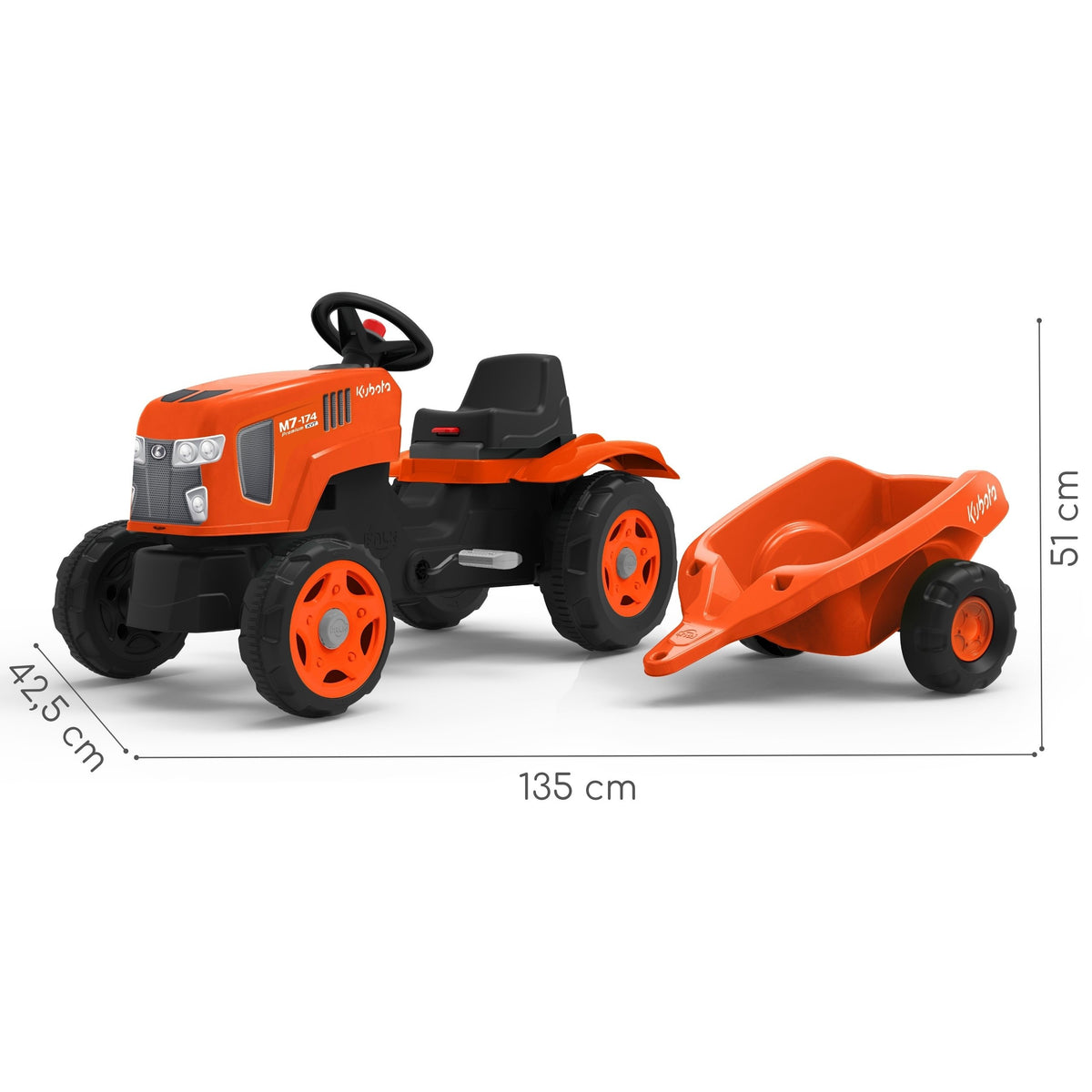 FALK Traktor na Pedały Kubota z Przyczepą i Otwieraną Maską 2-6 lat