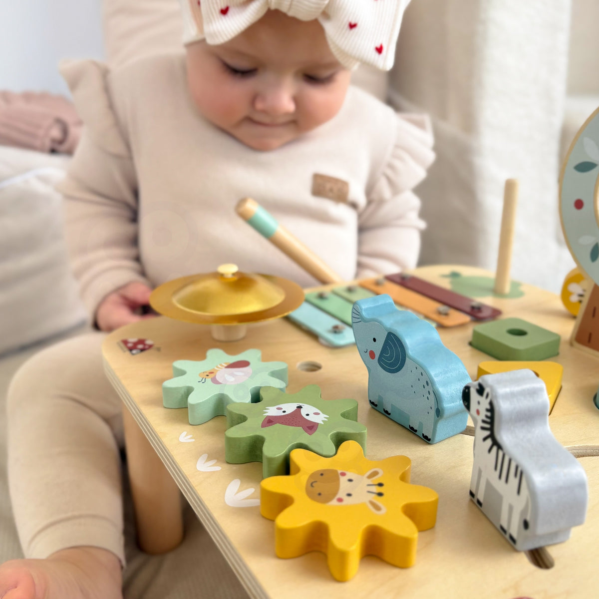 WOOPIE GREEN Drewniany Stolik Edukacyjny Muzyczny Labirynt Sensoryczny 5W1