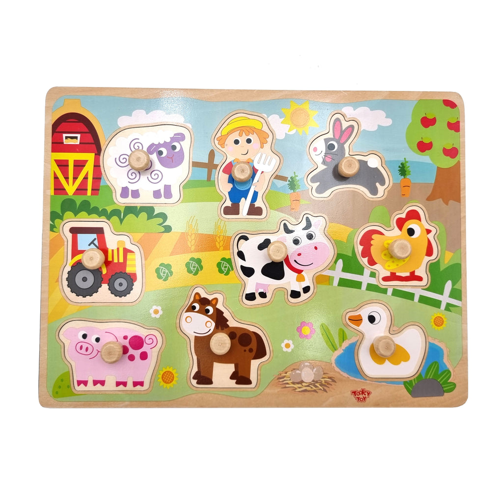 WOOPIE GREEN Drewniane Puzzle Montessori Farma z Pinezkami Do Dopasowania