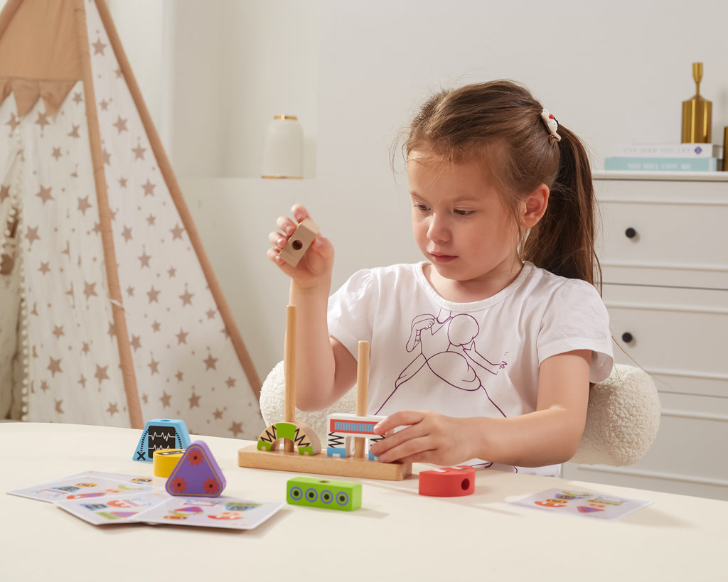 VIGA Drewniana Układanka Montessori Roboty Piramidka Klocki Edukacyjne 8el