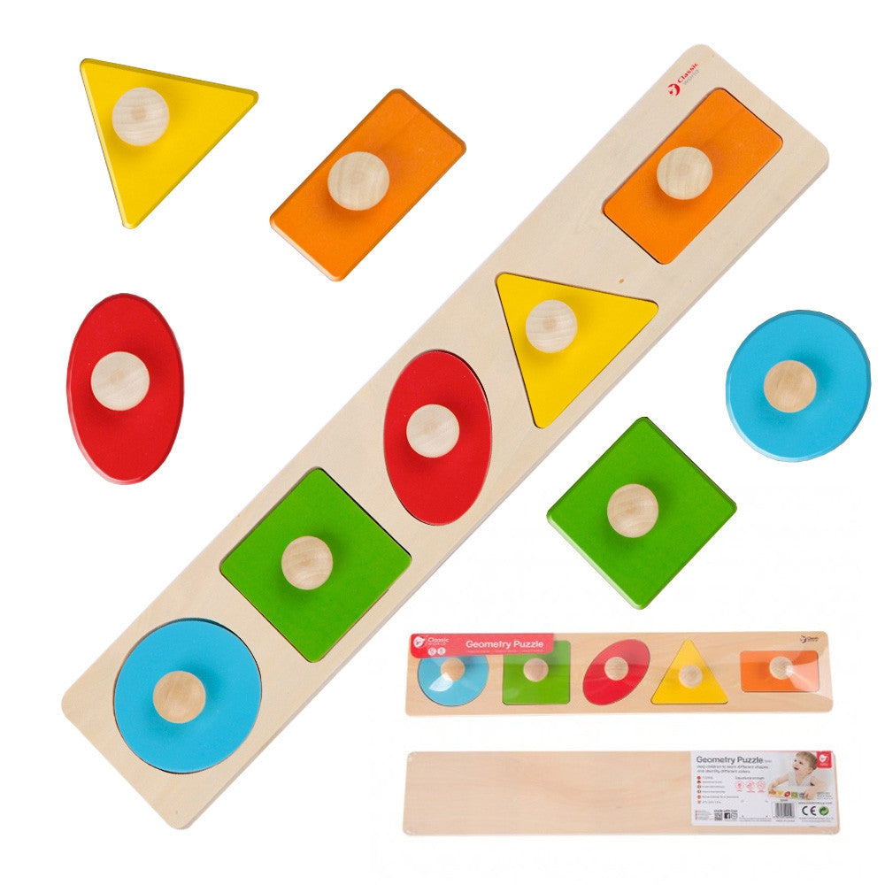 CLASSIC WORLD Drewniana Układanka Geometryczna MONTESSORI Sorter Kształtów Nauka Kolorów 6el.