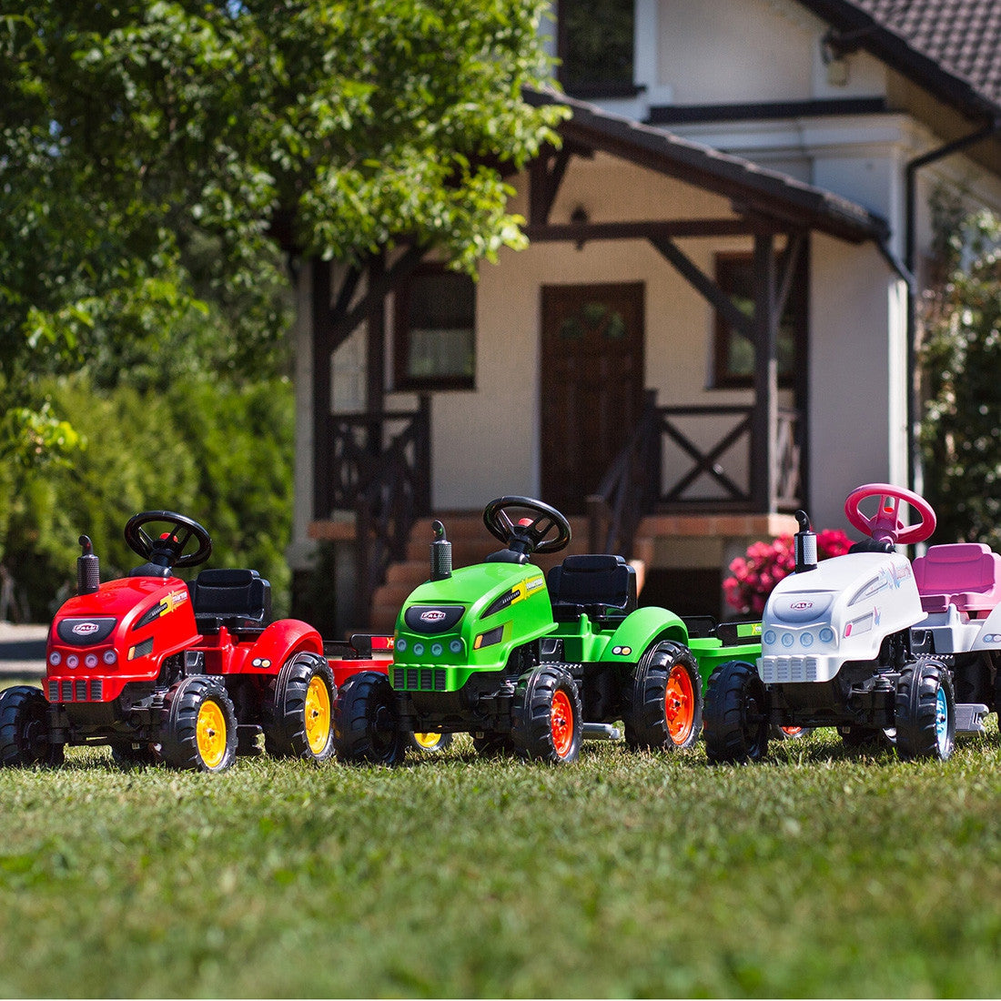 FALK Traktorek X Tractor Zielony z Przyczepką Klakson 2-5 Lat