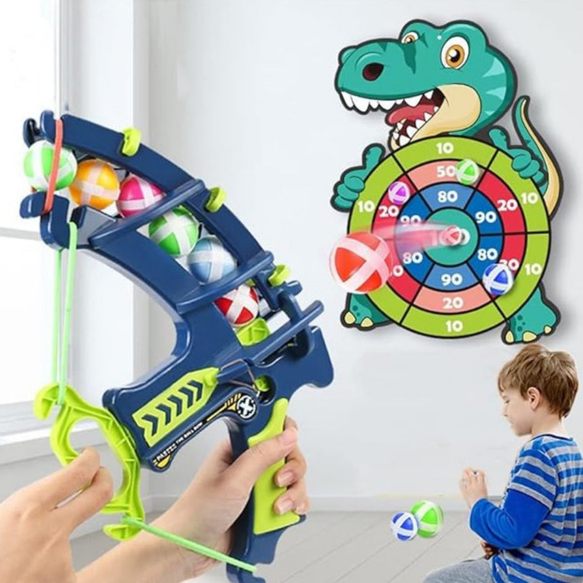WOOPIE Gra Zręcznościowa w Rzutki na Rzepy Zestaw 2w1 Tarcza + Wyrzutnia Łuk Dino