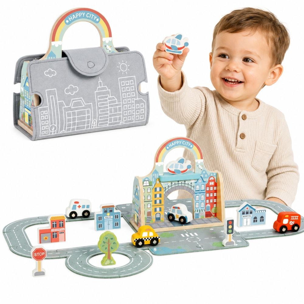 TOOKY TOY Zestaw Mini Miasto Przenośny Zestaw Torba Samochody