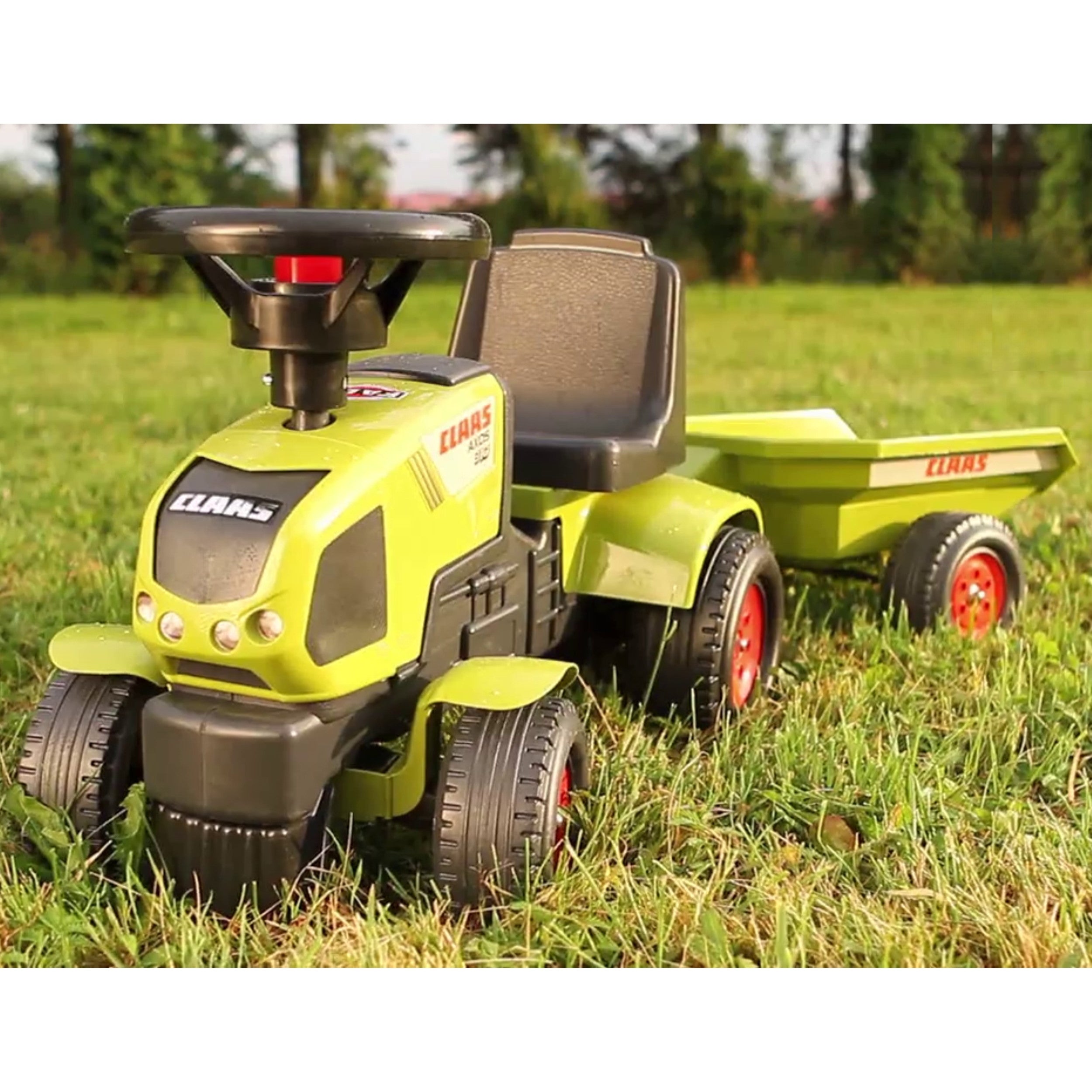 FALK Traktorek Baby Claas Axos 310 Zielony z Przyczepką od 1 roku