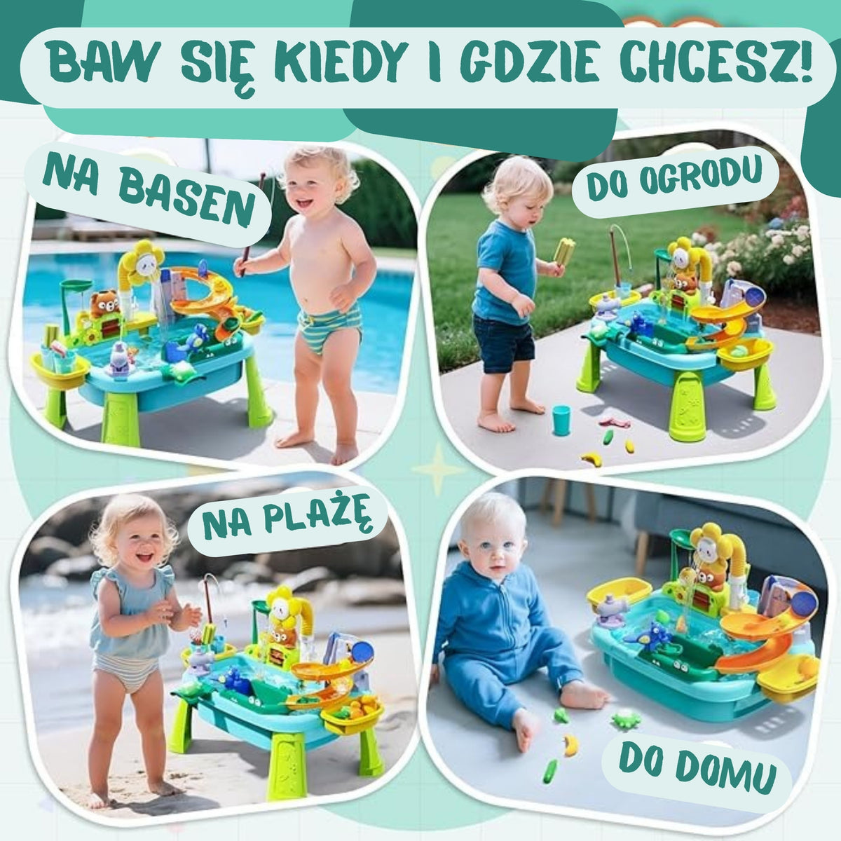 WOOPIE Stolik Wodny 4w1 Gra Łowienie Rybek Zlewozmywak Zjeżdżalnia Wodna Kwiatek