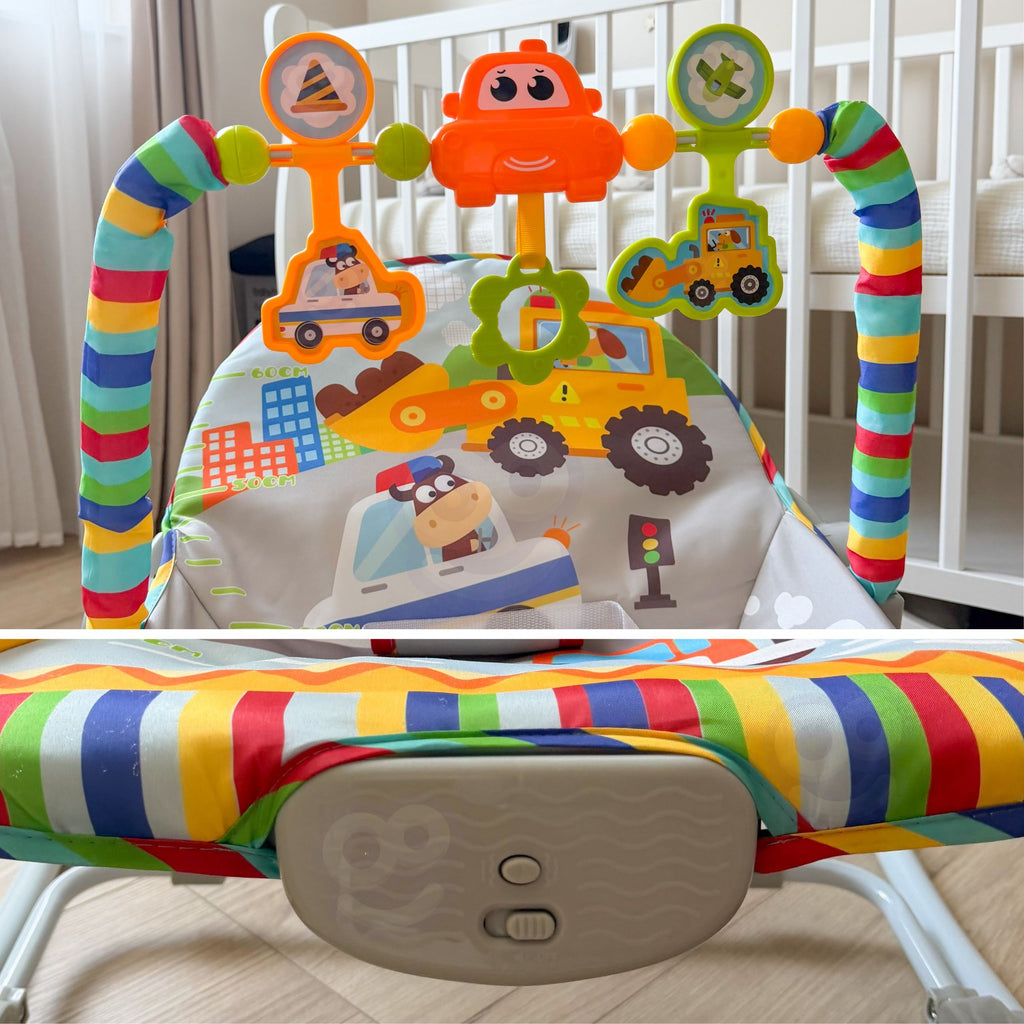 WOOPY BABY Leżaczek Bujaczek Interaktywny Z Wibracjami I Pałąkiem Wielokolorowy