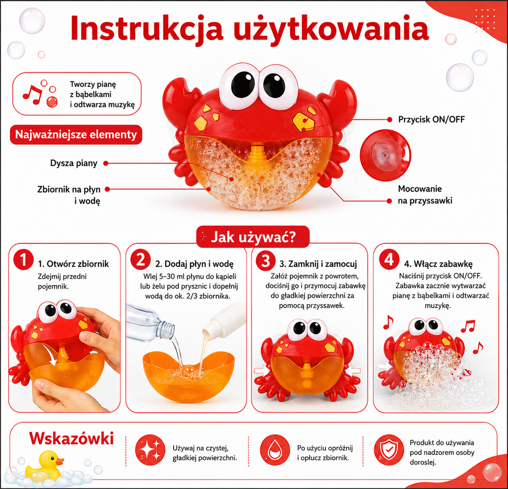 WOOPIE BABY Zabawka do Kąpieli Krab do Robienia Piany z Melodią