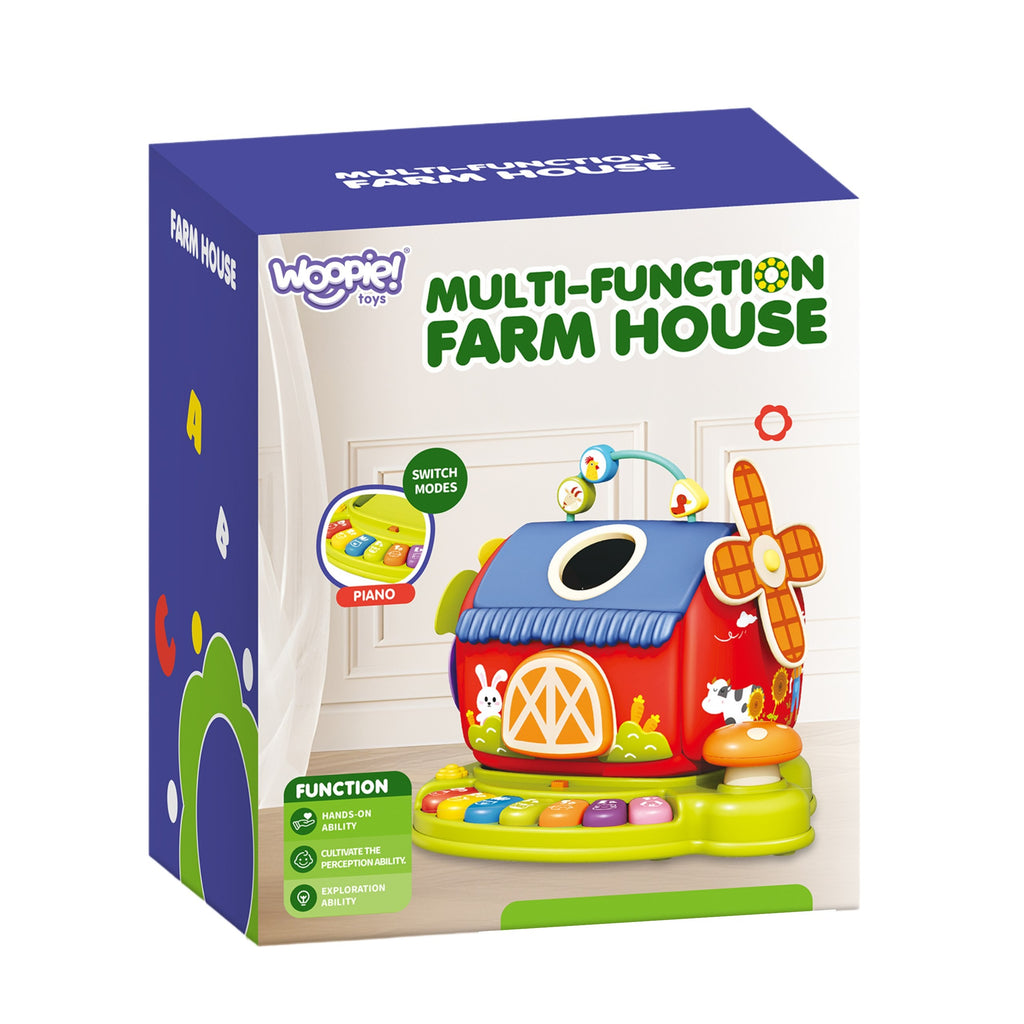 WOOPIE BABY Interaktywny Domek Farma Sorter Pianinko + 7 Pluszaków Edukacyjny