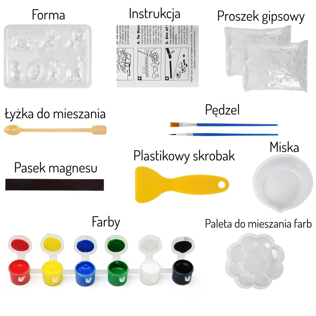 WOOPIE Zestaw Kreatywny z Farbami DIY Zrób Odlewy Gipsowe Figurki i Pomaluj - Zestaw Dinozaury