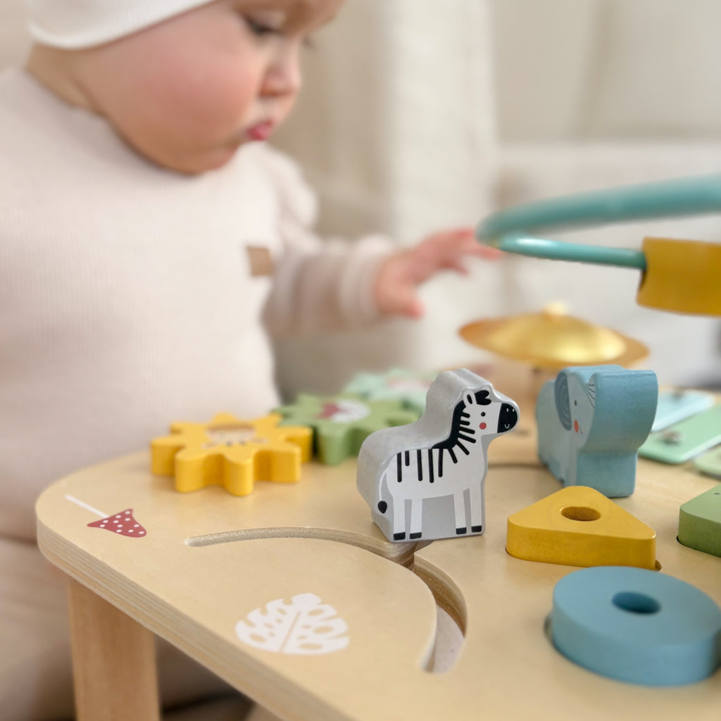 WOOPIE GREEN Drewniany Stolik Edukacyjny Muzyczny Labirynt Sensoryczny 5W1