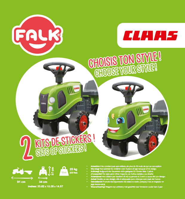FALK Traktorek Baby Claas Zielony z Przyczepką + akc. od 1-3 lat