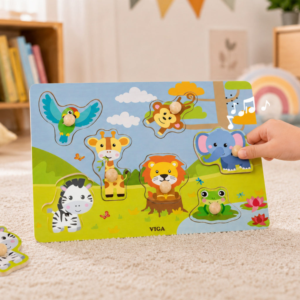 VIGA Puzzle Dźwiękowe Dopasuj Zwierzęta Egzotyczne
