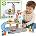 WOOPIE GREEN Drewniany Parking Piętrowy 2w1 Stacja Benzynowa z Autkami i Figurkami 12 el. FSC