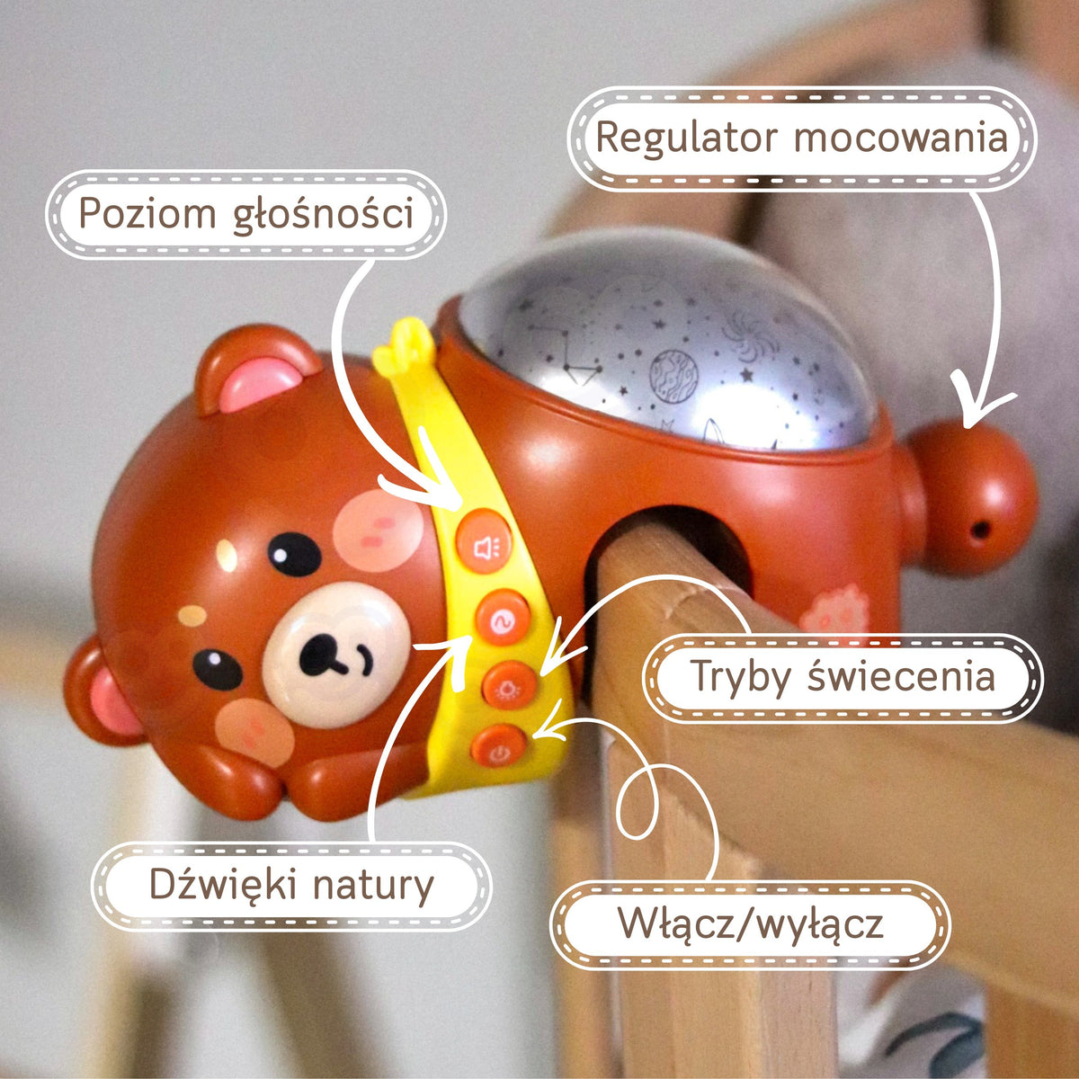 WOOPIE BABY Projektor Gwiazd Rzutnik Lampka Nocna dla Dzieci Miś