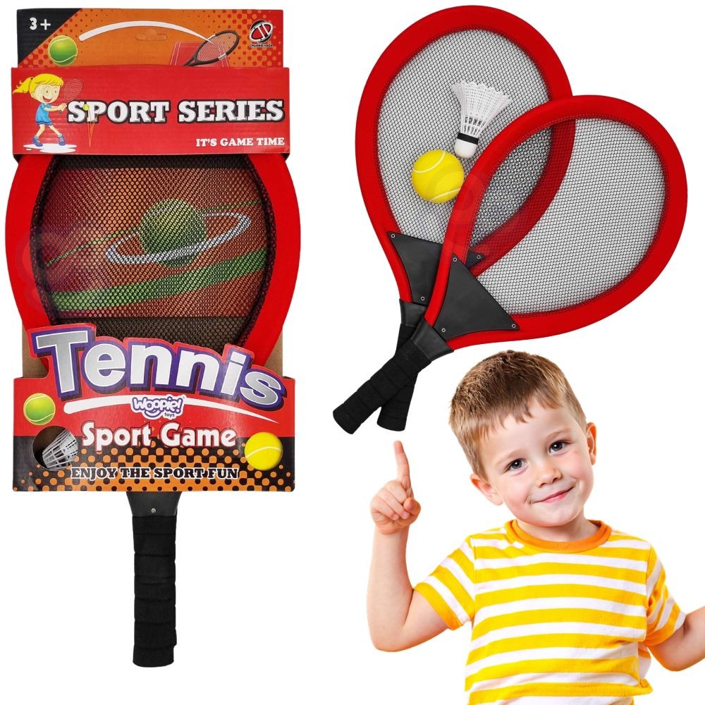WOOPIE Duże Rakietki do Tenisa Badminton dla Dzieci Zestaw + Piłka Lotka