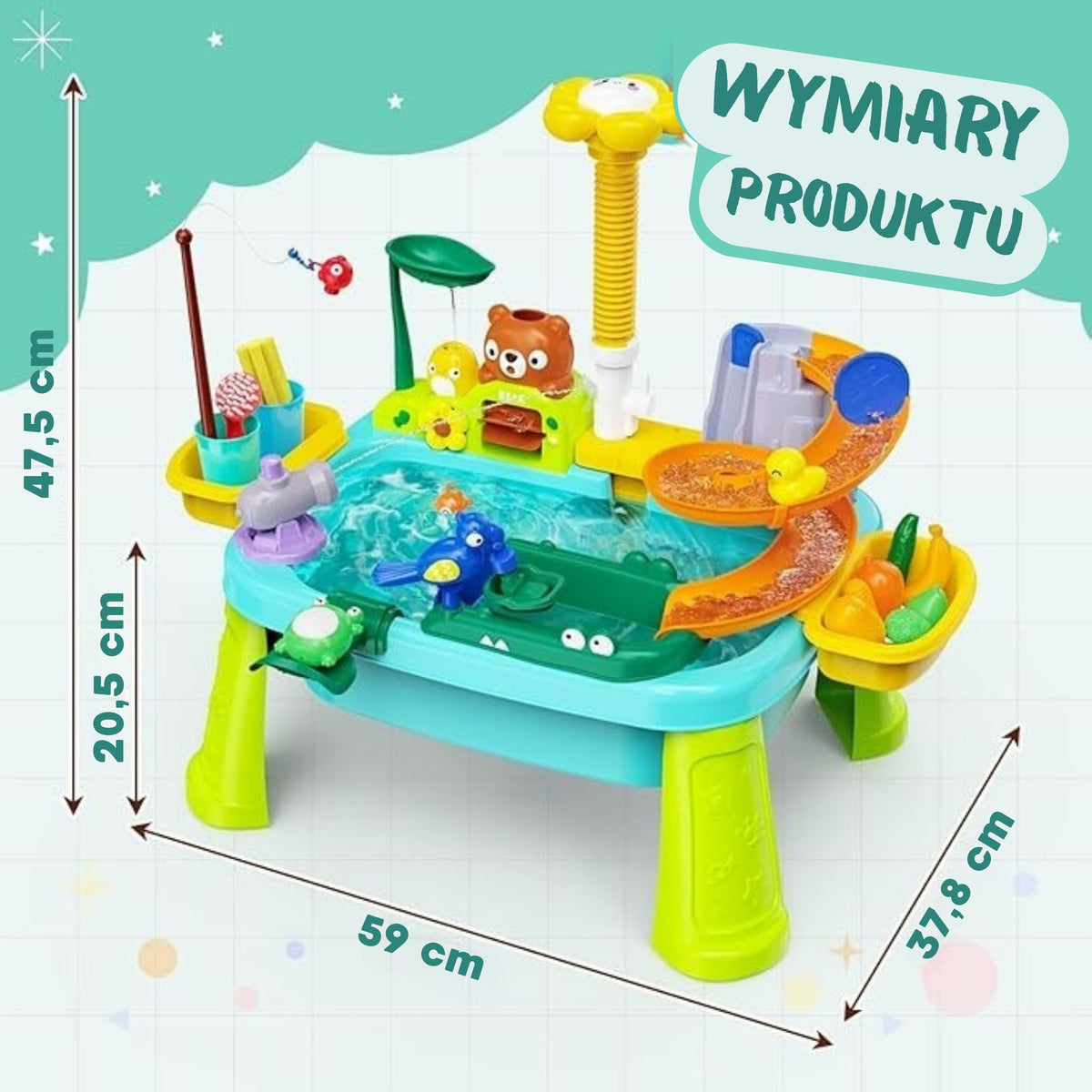 WOOPIE Stolik Wodny 4w1 Gra Łowienie Rybek Zlewozmywak Zjeżdżalnia Wodna Kwiatek