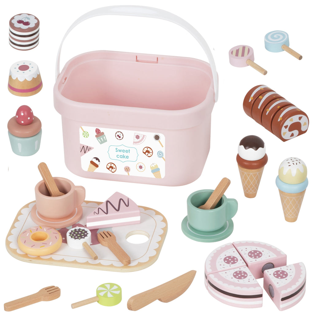 TOOKY TOY Sweet Cake Drewniany Zestaw Słodkości w Pudełku Cukiernia Lodziarnia