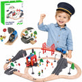 Tooky Toy Drewniana Kolejka Elektryczna Straż Pożarna Efekty Dźwiękowe 70 el. FSC