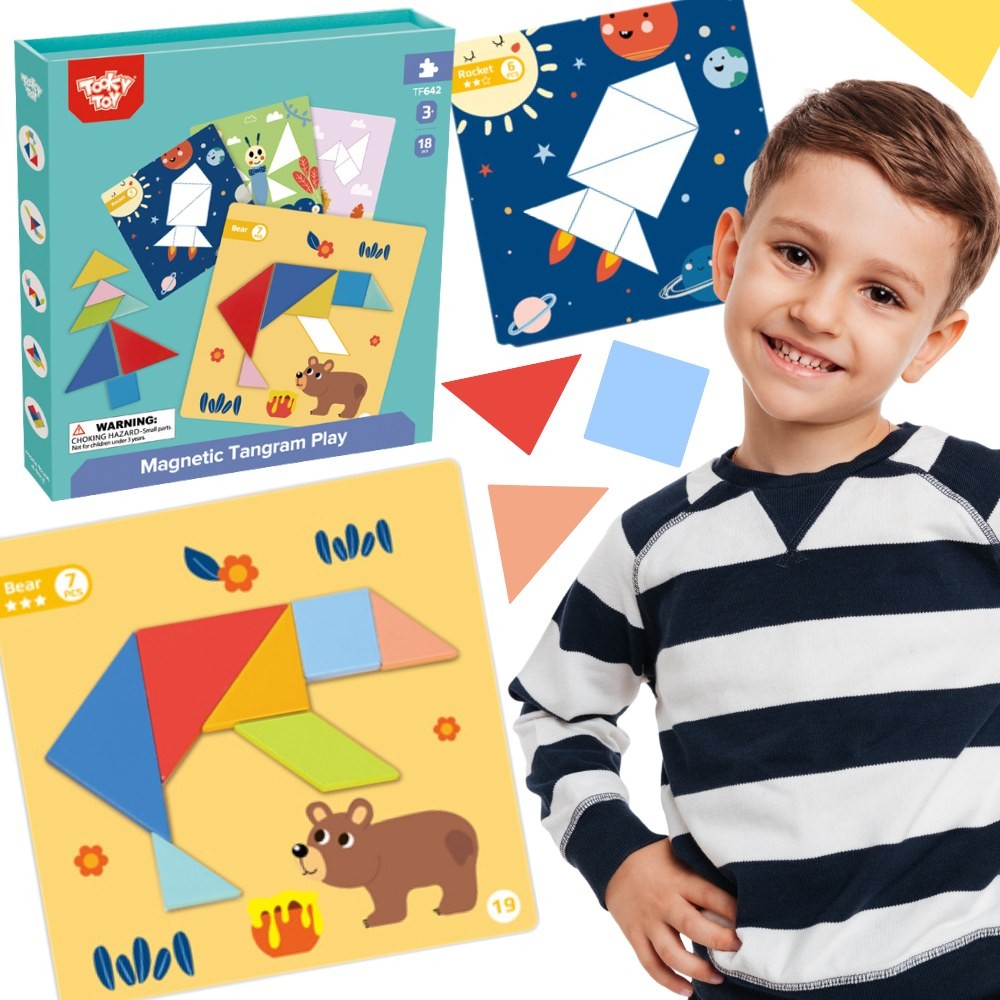 TOOKY TOY Puzzle Tangram Układanka dla Dzieci Nauka Kształtów Figury Kształty 18el.