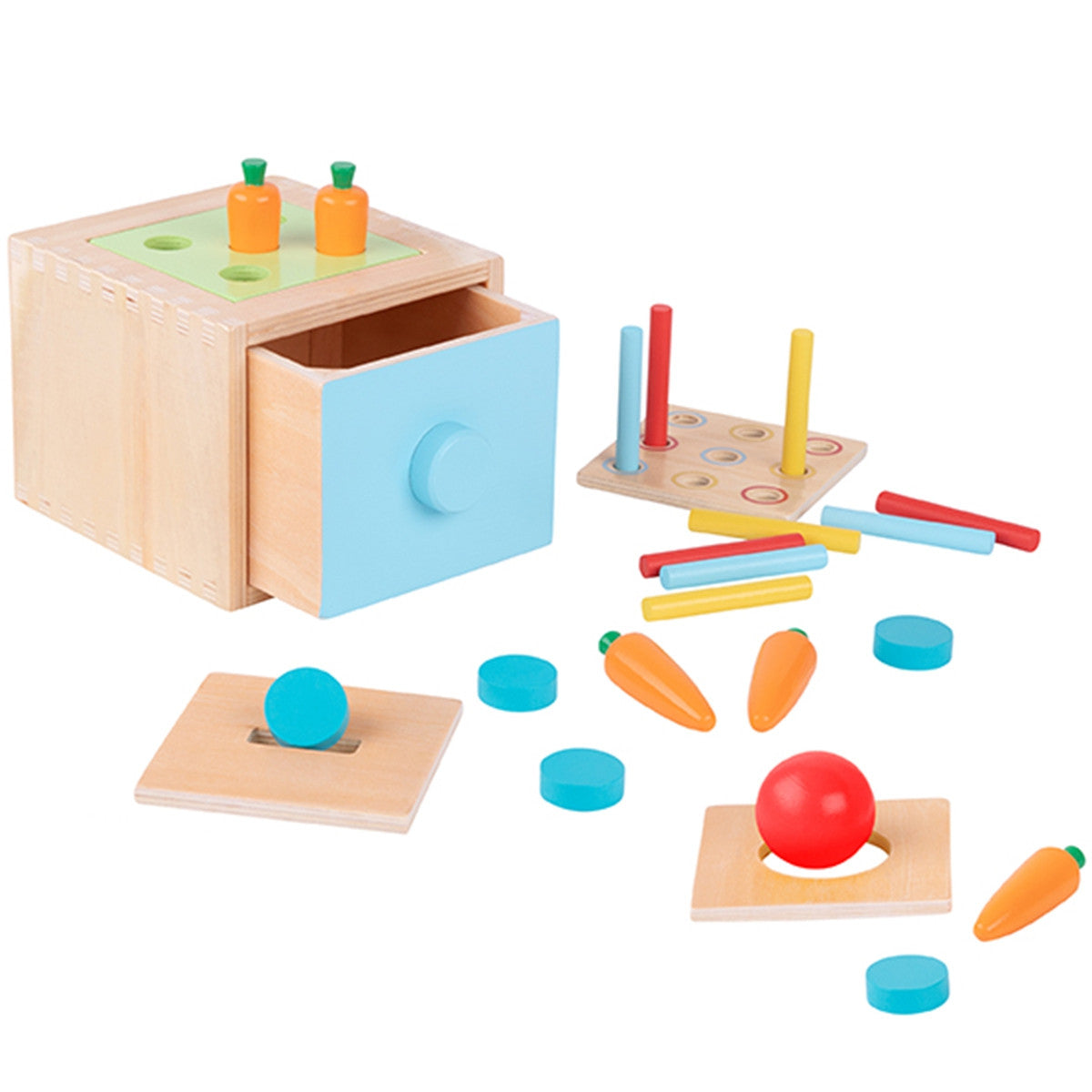 WOOPIE GREEN Drewniana Szuflada Edukacyjna 4w1 Sorter Montessori Gra w Marchewki FSC
