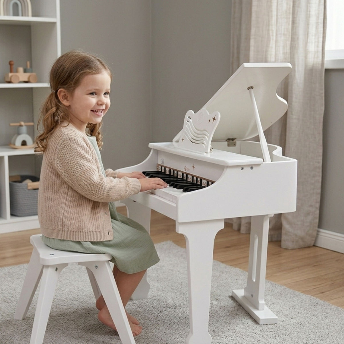CLASSIC WORLD Duże Pianino Fortepian dla Dzieci z Krzesełkiem i Książeczką do Nauki
