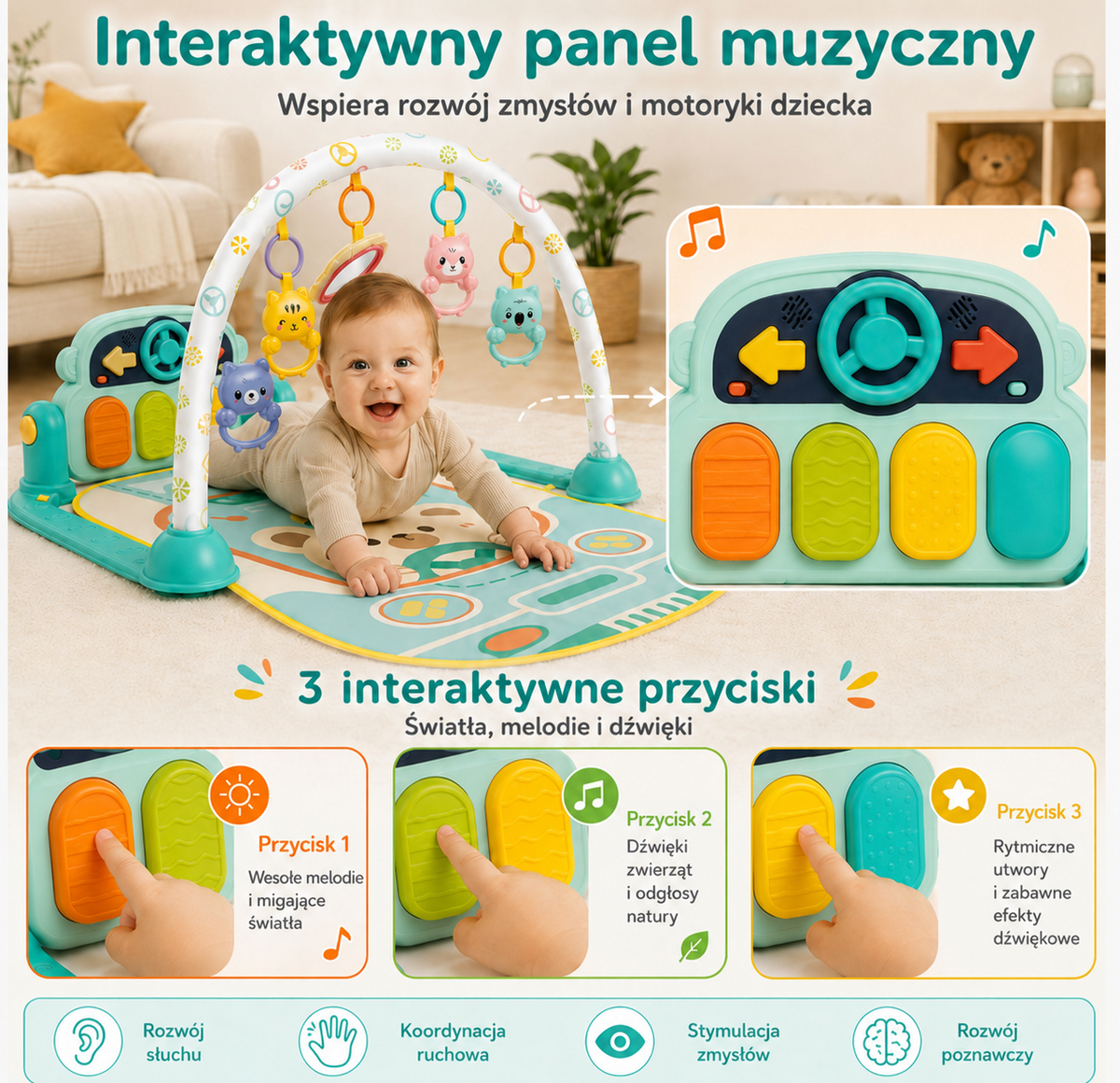 WOOPIE BABY Interaktywna Mata Edukacyjna z Pianinkiem 10el. Dźwięki