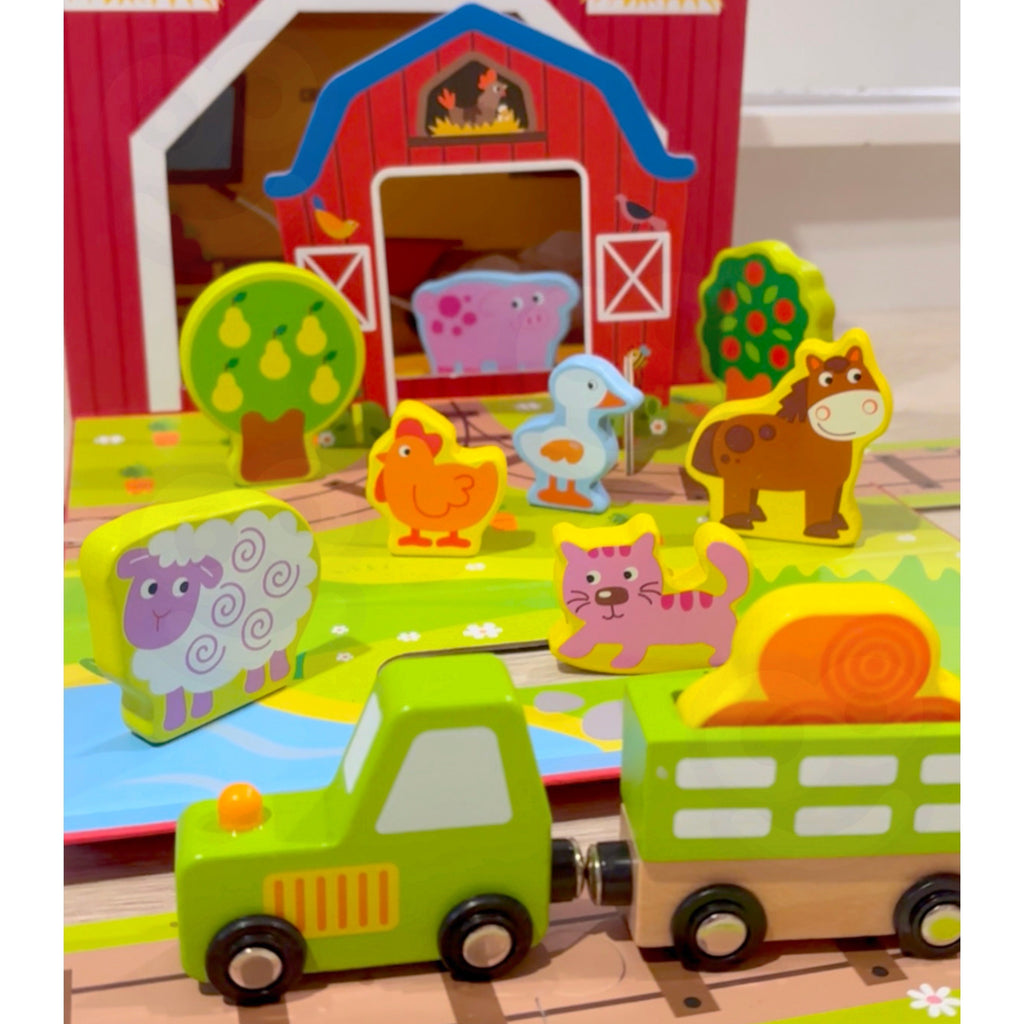 TOOKY TOY Drewniana Farma w Walizce Figurki Pojazdy