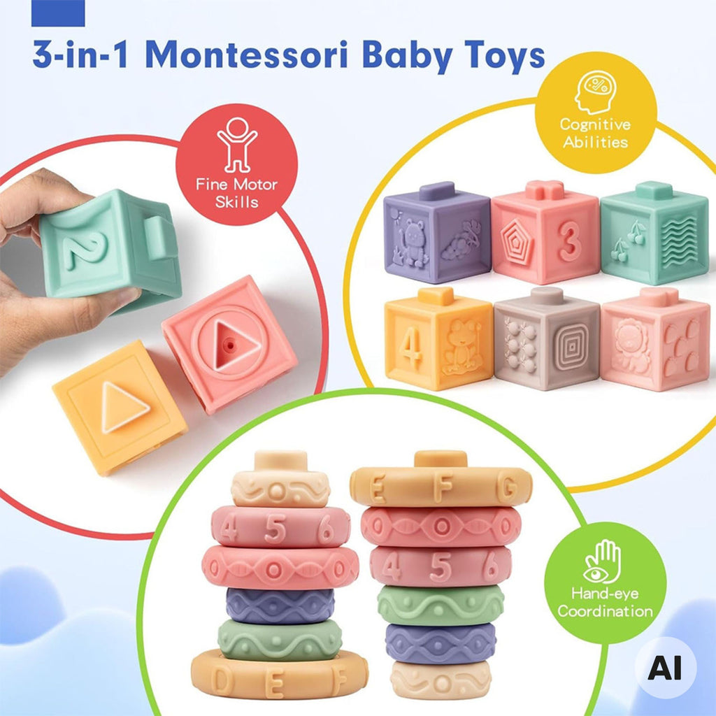 WOOPIE BABY Miękkie Klocki Sensoryczne Gryzaki 23 el.