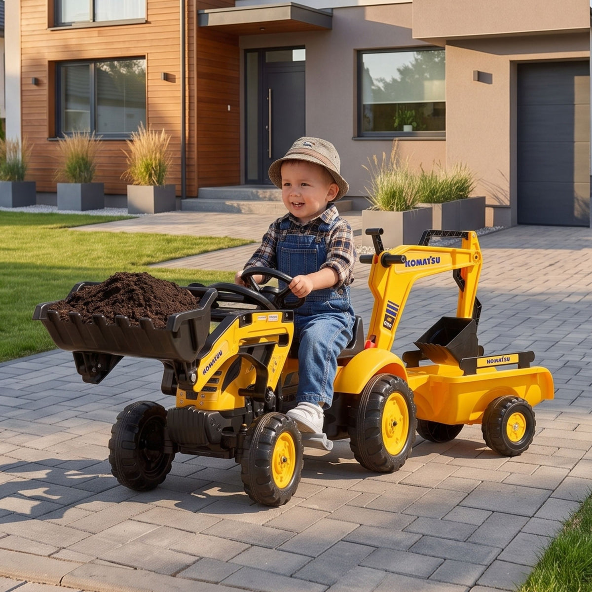 FALK Traktor na Pedały Komatsu z Łyżką Koparką i Przyczepą 2-5 lat