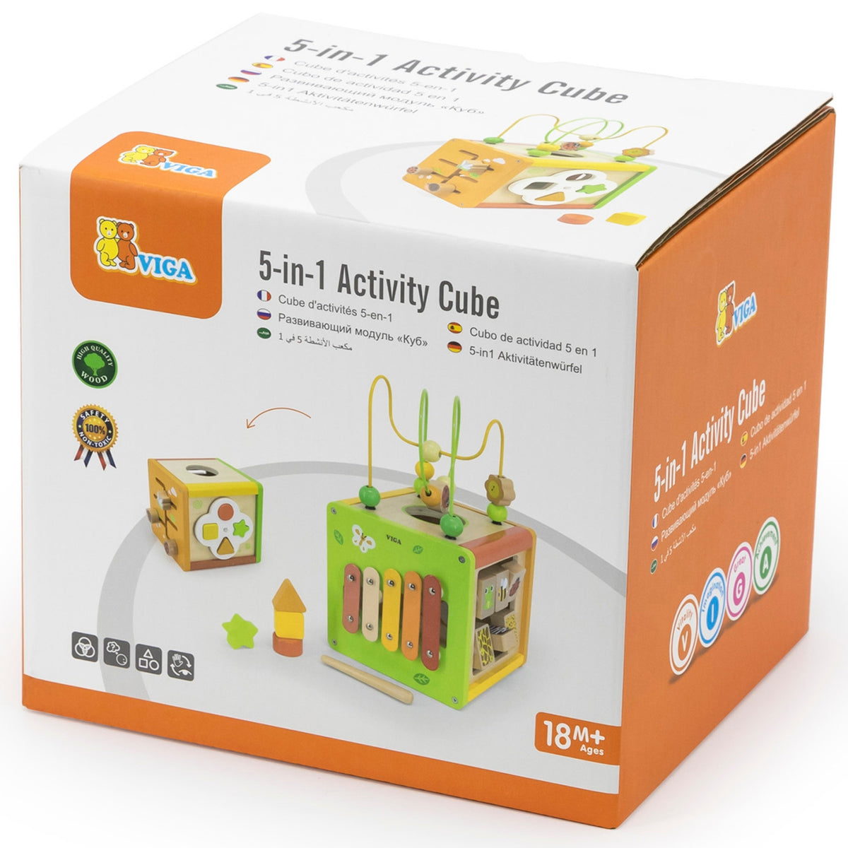 VIGA Drewniana Kostka Edukacyjna 5w1 Sorter Przeplatanka Montessori