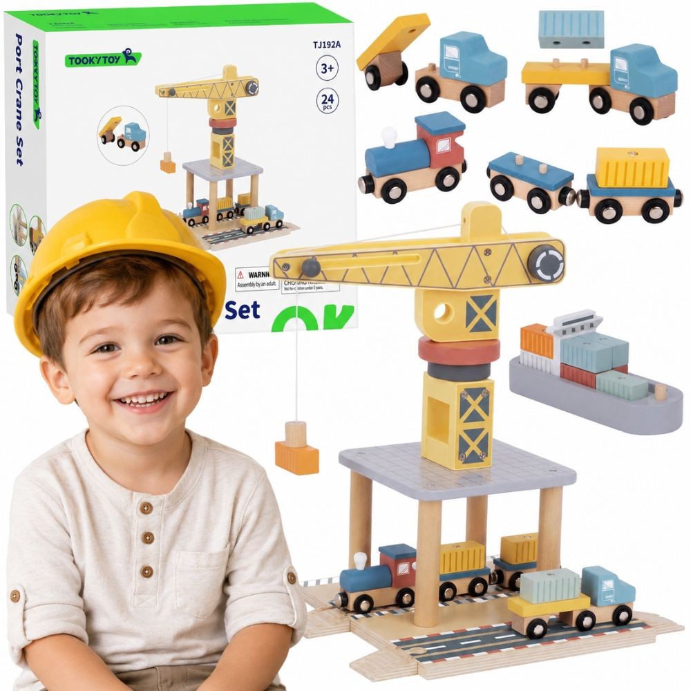 TOOKY TOY Dźwig Portowy Drewniany Zestaw