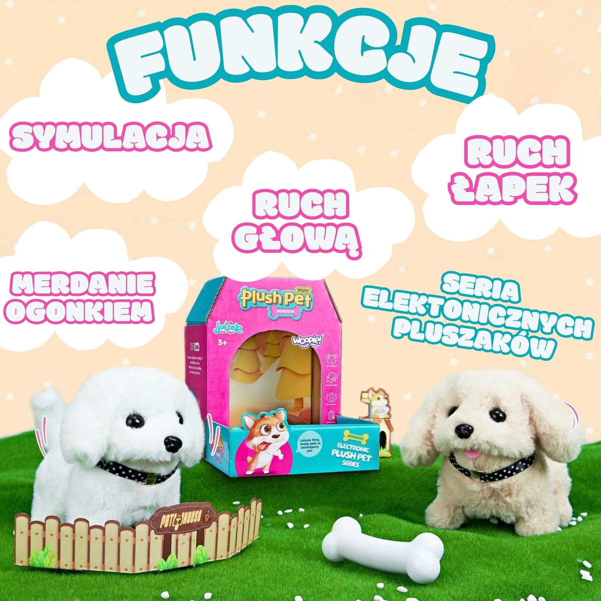 WOOPIE Piesek Interaktywny Pluszak z Kością Bichon Golden Retriever