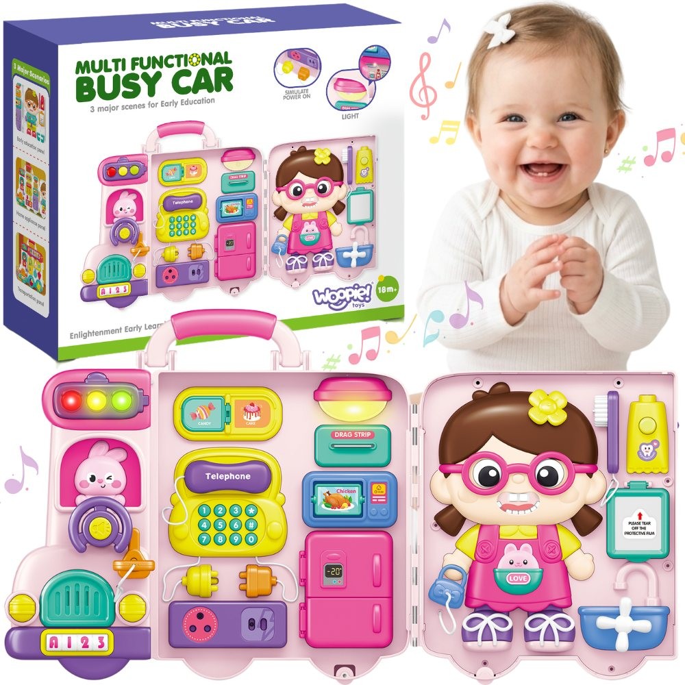 WOOPIE BABY Interaktywna Tablica Manipulacyjna Busy Car Walizka 3w1 Dźwięk Światło