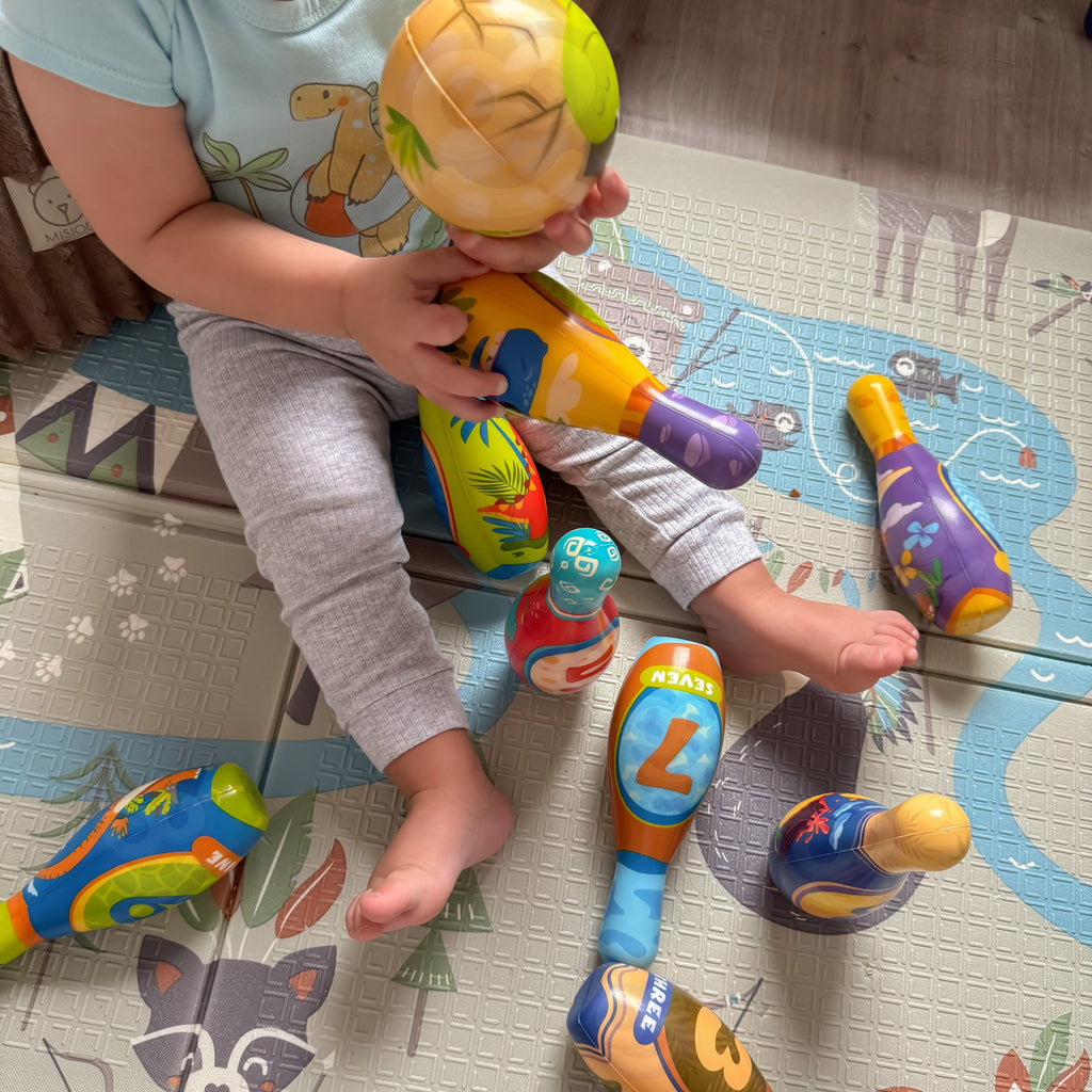 WOOPIE Gra Zręcznościowa Kręgle Miękkie Soft Dinozaury Zestaw 12el.