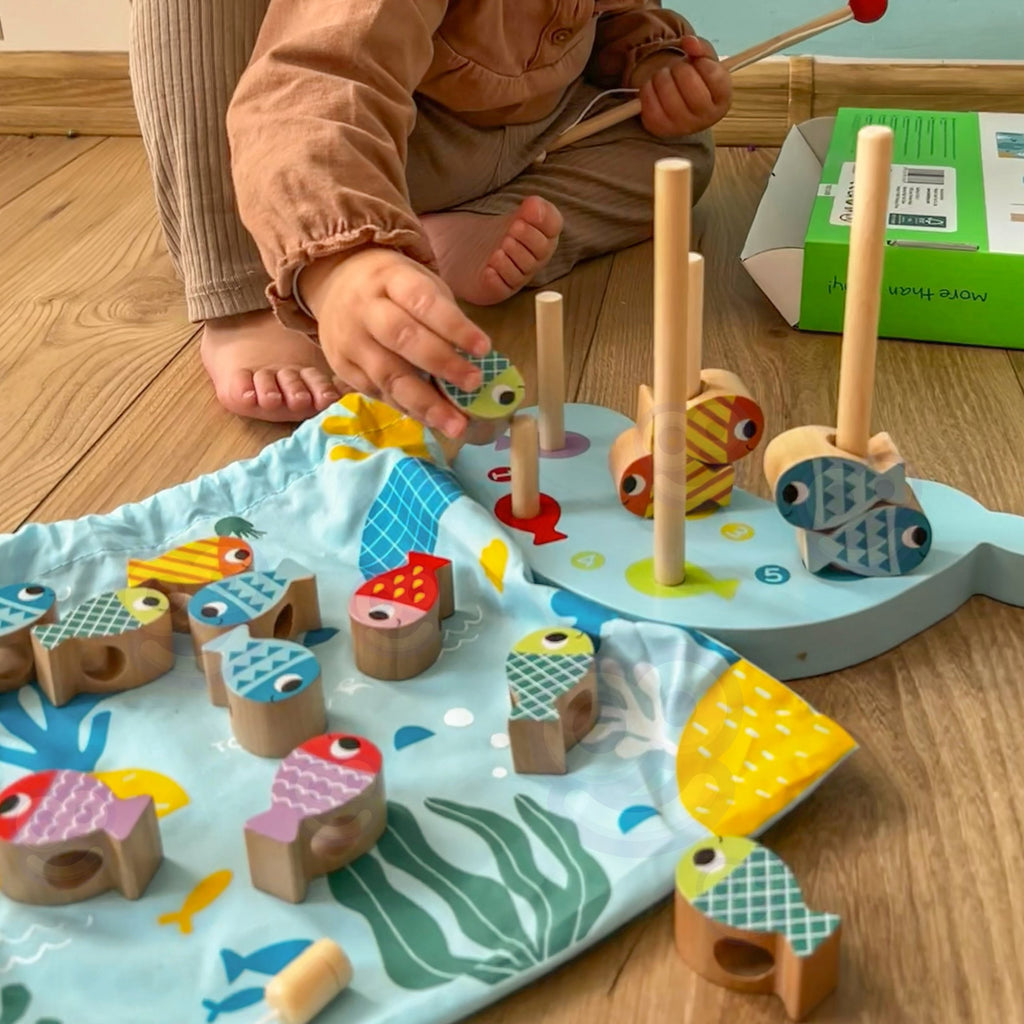 TOOKY TOY Drewniana Gra Wieloryb i Rybki Wielofunkcyjna 4 w 1