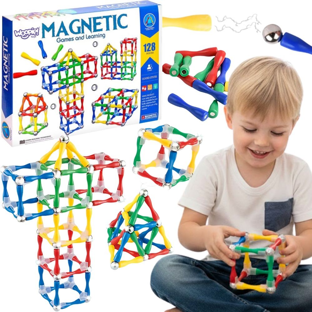 WOOPIE Klocki Magnetyczne Konstrukcyjne 3D 128 el. XXL
