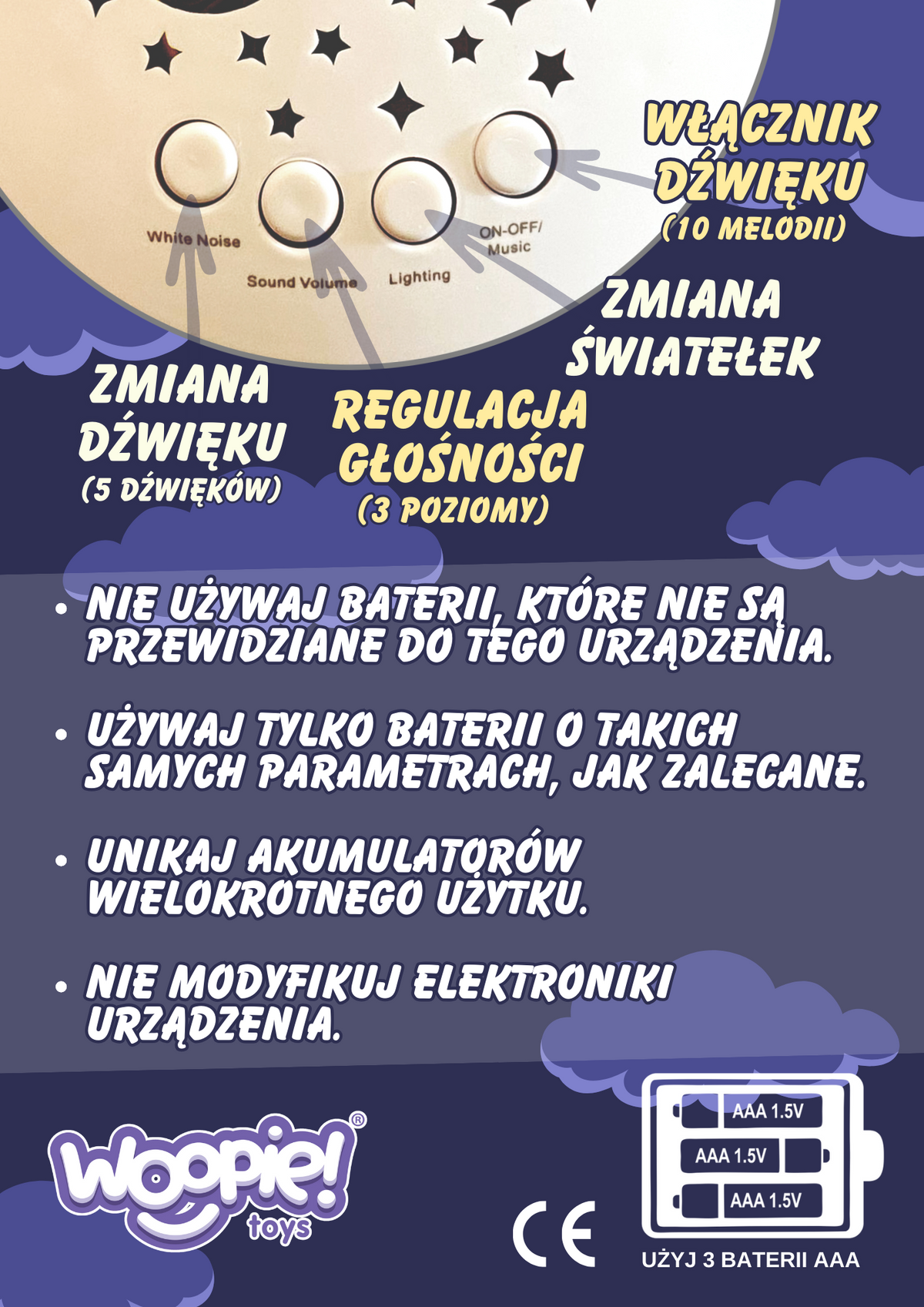 WOOPIE BABY Przytulanka Usypiacz Projektor 2w1 Miś - 10 Kołysanek