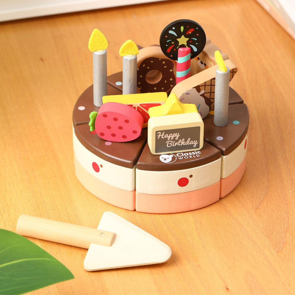 CLASSIC WORLD Drewniany TORT urodzinowy DO KROJENIA 19el.