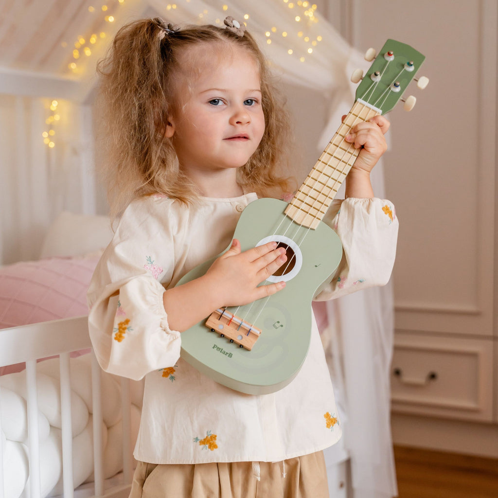 Viga Drewniane Ukulele Gitara Dla Dzieci Zielone Z Nutami
