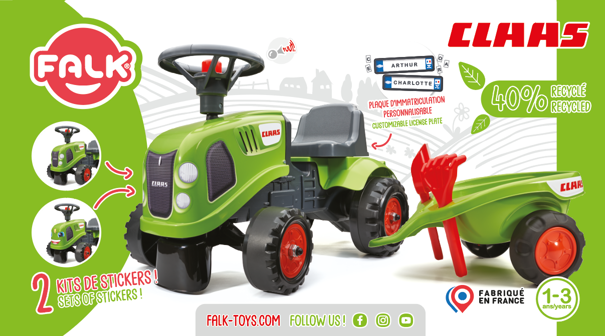 FALK Traktorek Baby Claas Zielony z Przyczepką + akc. od 1-3 lat