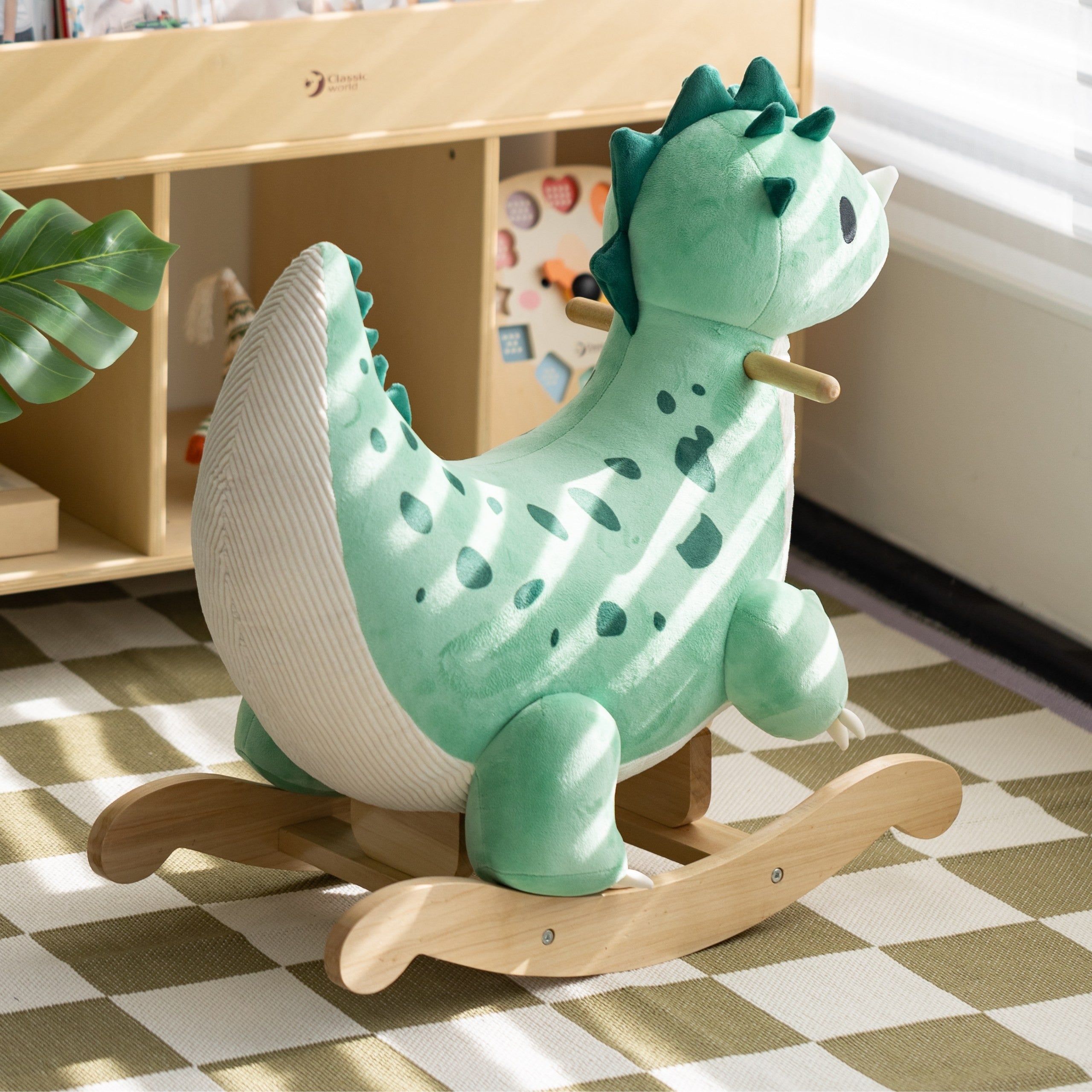 CLASSIC WORLD Miękki Pluszowo-Drewniany Bujak Dinozaur na Biegunach