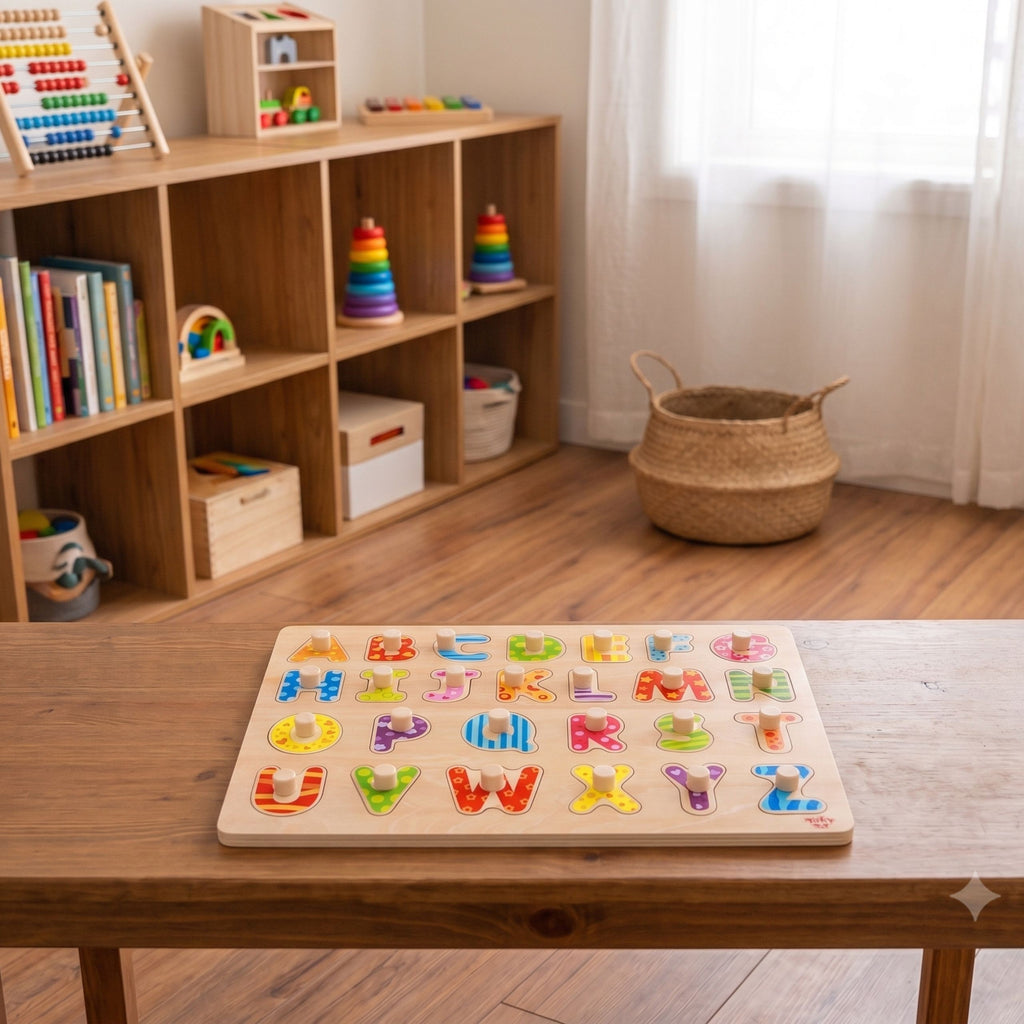TOOKY TOY Puzzle Układanka Montessori z Pinezkami Alfabet
