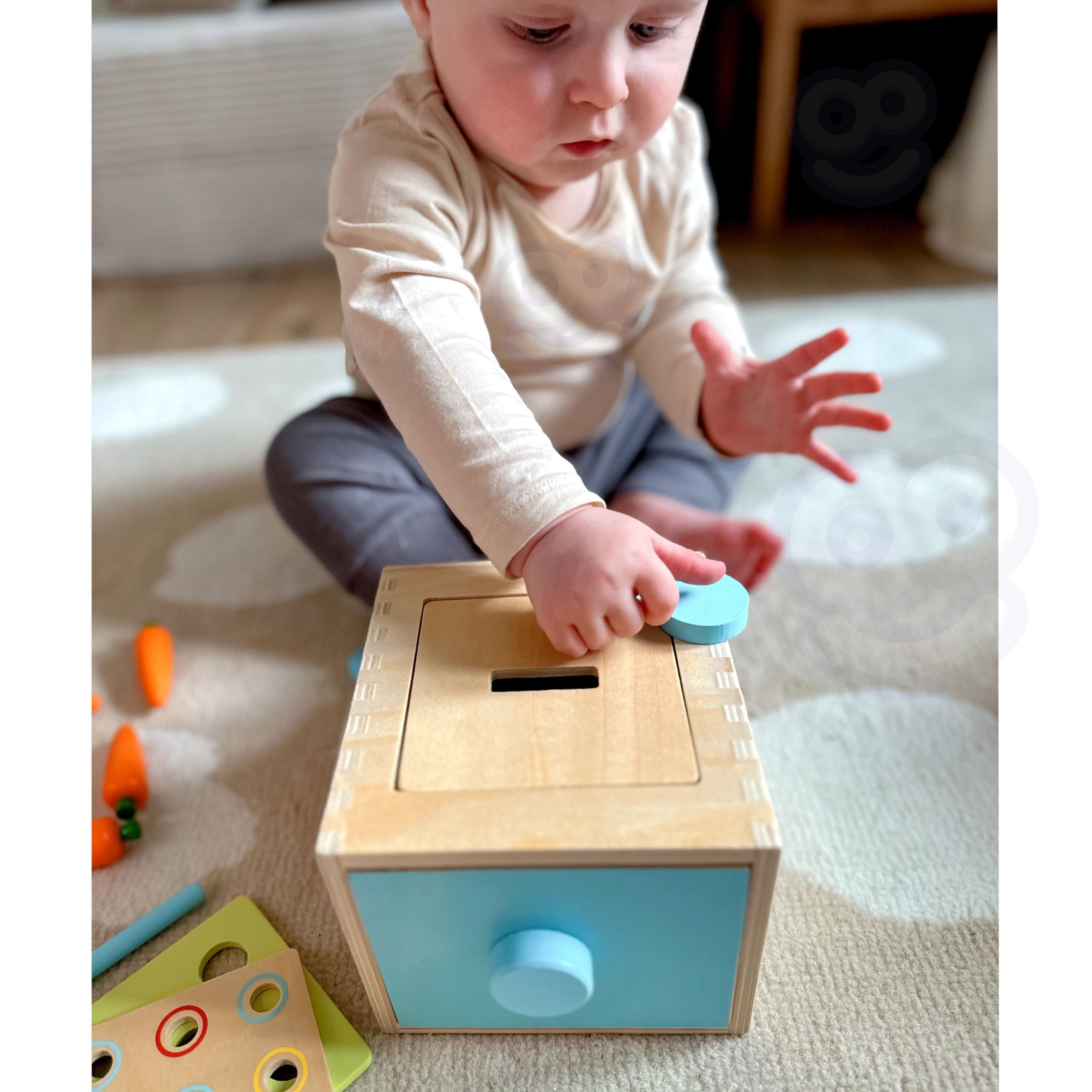 WOOPIE GREEN Drewniana Szuflada Edukacyjna 4w1 Sorter Montessori Gra w Marchewki FSC