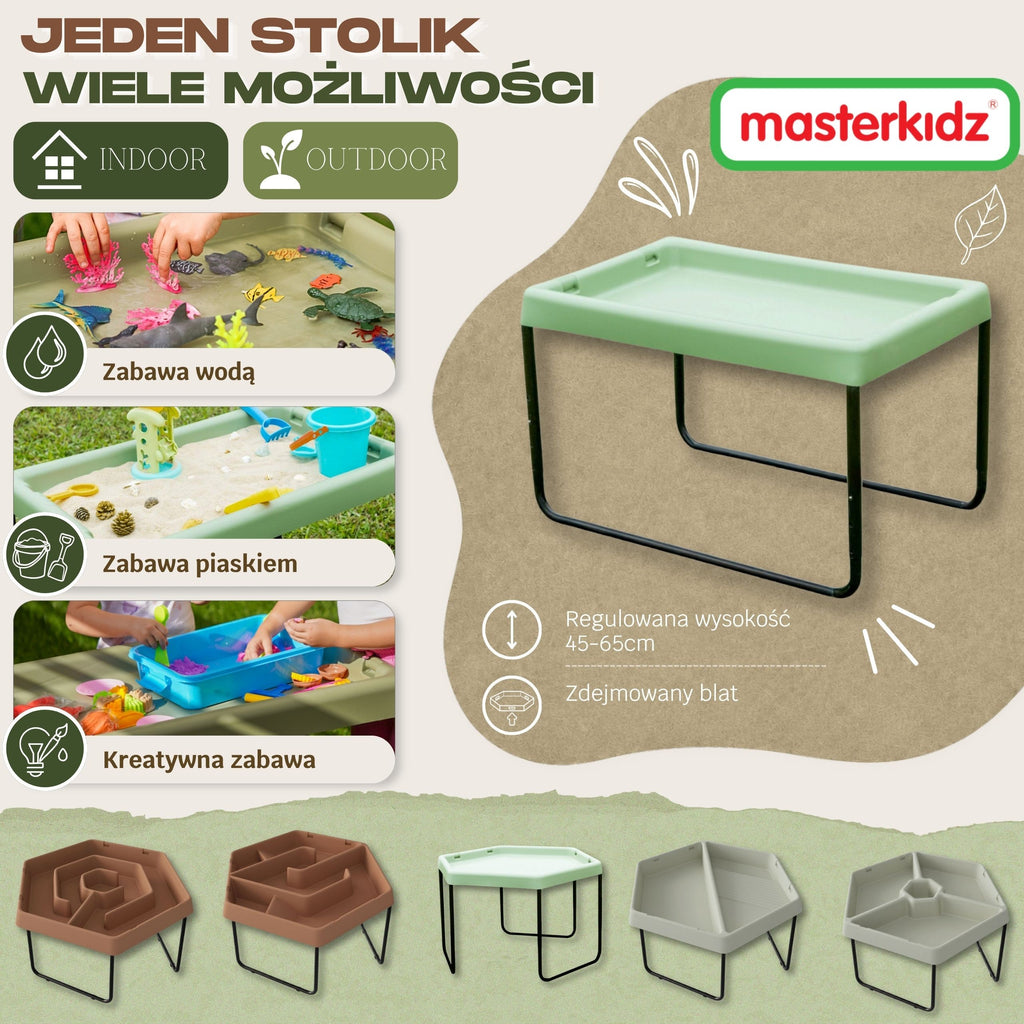 MASTERKIDZ Prostokątny Stolik Sensoryczny Do Zabawy Piaskiem I Wodą Regulowana Wysokość