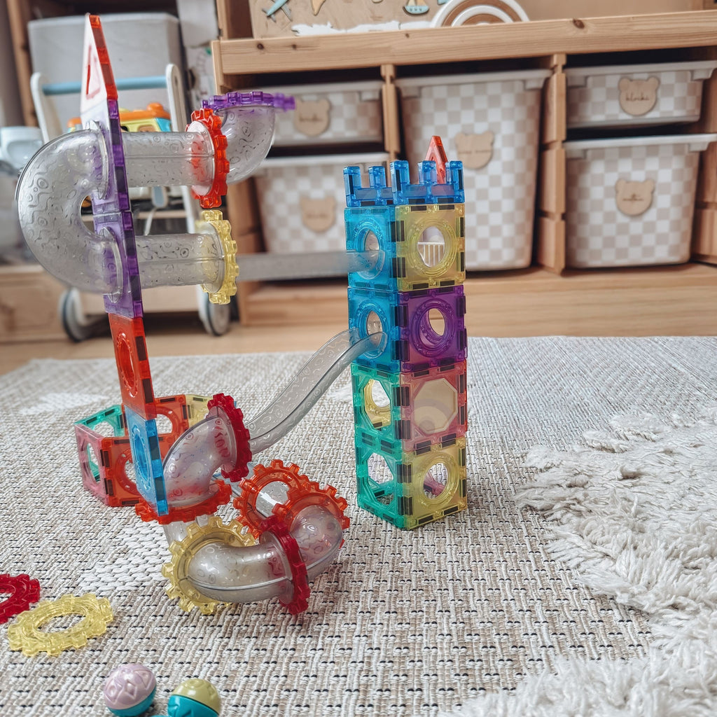 WOOPIE Klocki Magnetyczne Konstrukcyjne 3D Zestaw Edukacyjny Tor Kulkowy Kulodrom 126el.