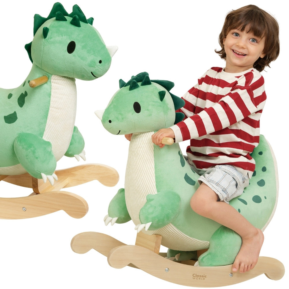 CLASSIC WORLD Miękki Pluszowo-Drewniany Bujak Dinozaur na Biegunach